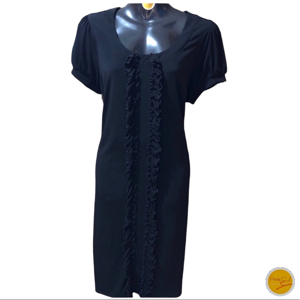 ALLEN B.  Black Dress, Stretchy, Ruffled Down the Front Size M NWOT